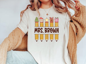 Christmas Teacher Pencil Name Tees